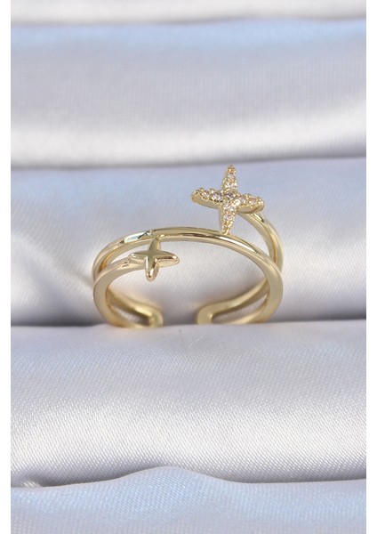 Pirinç Gold Renk Zirkon Taşlı Yıldız Model Kadın Yüzük - TJ-BYK3328 fiyatları