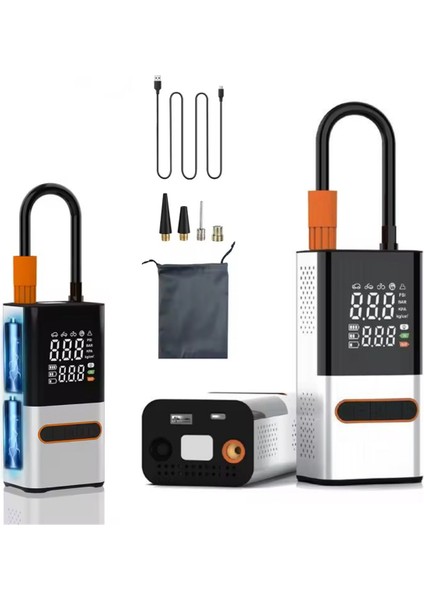 4000 Mah Şarjlı Taşınabilir Araba Lastik Hava Top Şişirme Pompası – LED Işıklı Dijital Hava Kompresörü