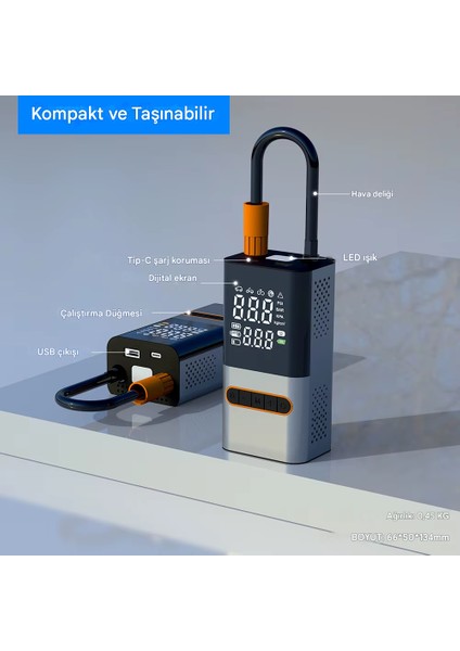 4000 Mah Şarjlı Taşınabilir Araba Lastik Hava Top Şişirme Pompası – LED Işıklı Dijital Hava Kompresörü indirimleri