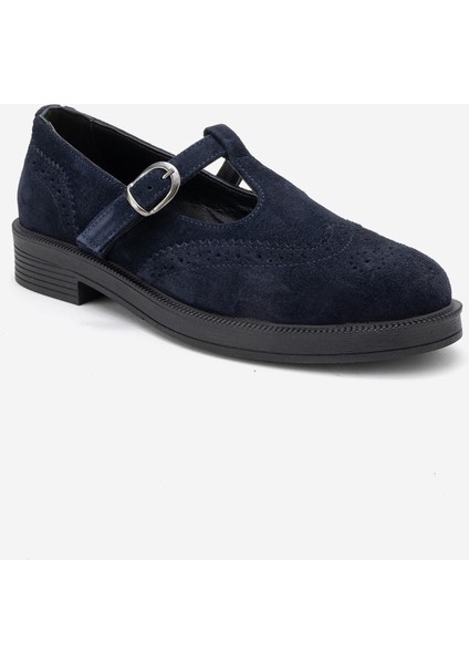 Janney Lacivert Süet Hakiki Deri Bantlı Kadın Loafer Ayakkabı modelleri