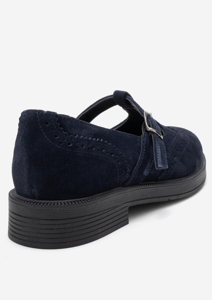 Janney Lacivert Süet Hakiki Deri Bantlı Kadın Loafer Ayakkabı indirimleri
