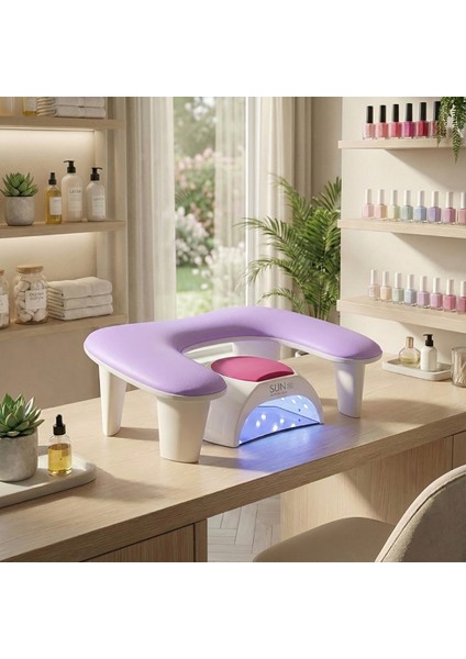 Oval U Tipi Ergonomik Manikür Sehpası Lila Manikür Kol Desteği U1L