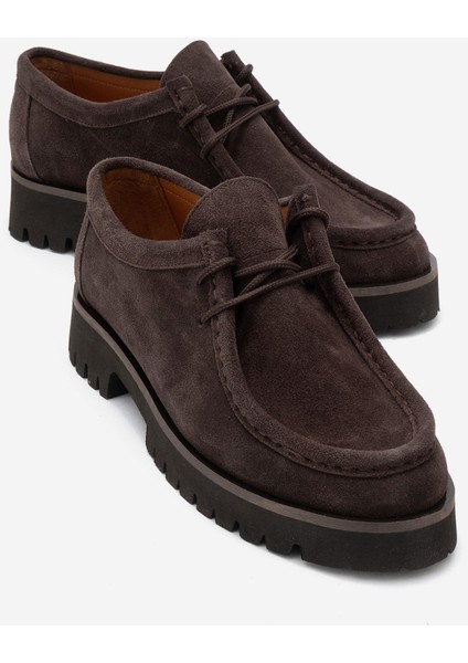 Talıa Kahverengi Süet Hakiki Deri Bağcıklı Kadın Loafer Ayakkabı