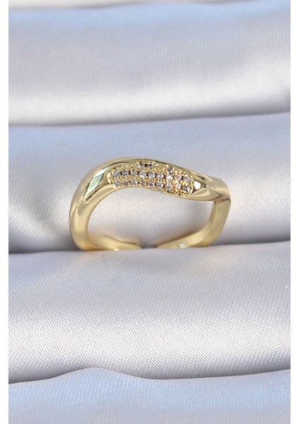 Pirinç Gold Renk Zirkon Taşlı Kadın Yüzük - TJ-BYK3308