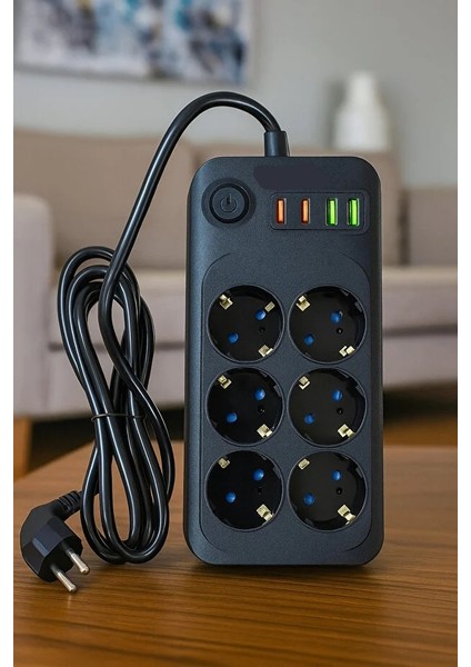 Termal Akım Korumalı USB ve Type-C 2.1A Şarj Çıkışlı 10A 2500W 6'lı Uzatma Grup Priz fiyatları