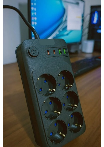 Termal Akım Korumalı USB ve Type-C 2.1A Şarj Çıkışlı 10A 2500W 6'lı Uzatma Grup Priz fırsatları