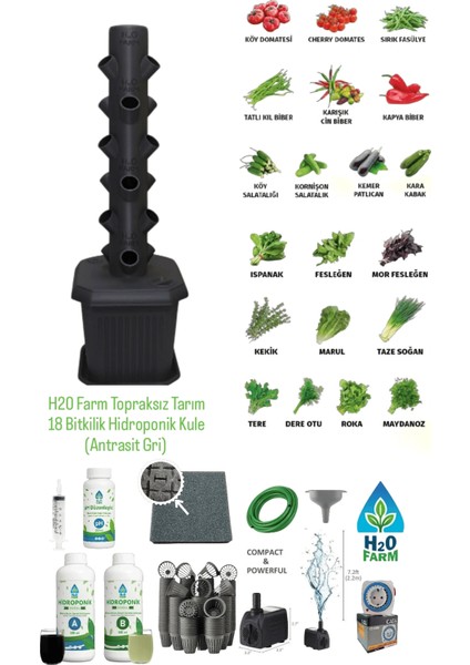 Hidroponik Dikey Tarım - Topraksız Tarım Kule Sistemi Seti - 18 Bitkilik (Marul,çilek vb.)