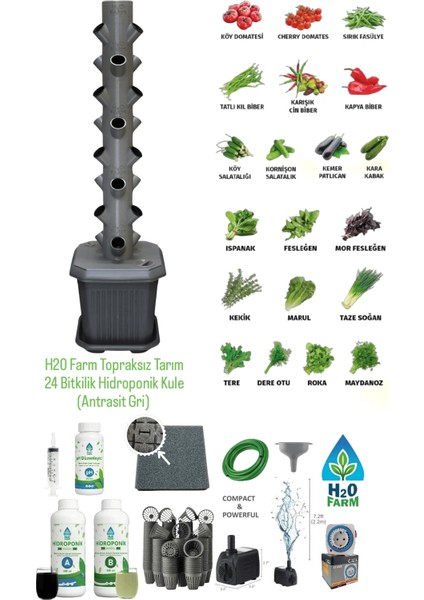 Hidroponik Dikey Tarım - Topraksız Tarım Kule Sistemi Seti - 24 Bitkilik (Marul,çilek Vb.)