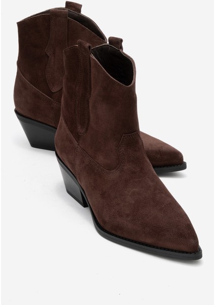 Elıa Kahverengi Süet Hakiki Deri Kadın Western Bot