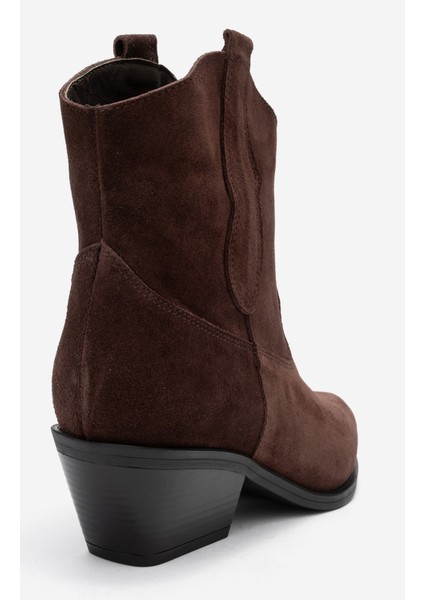 Elıa Kahverengi Süet Hakiki Deri Kadın Western Bot indirimleri