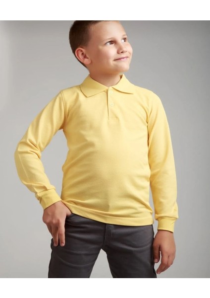 Ümiteks World Of Clothes Penye Polo Yaka Uzun Kollu Okul Tişört %100 Pamuk Penye Uzun Kol Okul Tişörtü
