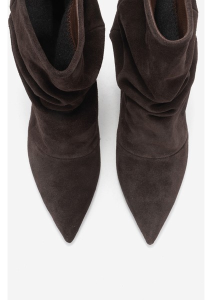 Baleı Kahverengi Süet Hakiki Deri Kadın Kısa Topuklu Bot fiyatları