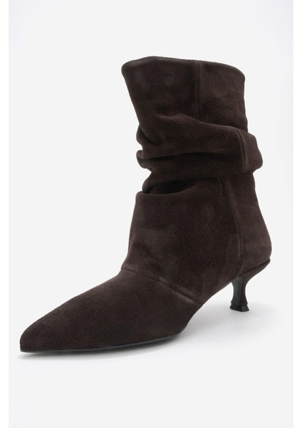 Baleı Kahverengi Süet Hakiki Deri Kadın Kısa Topuklu Bot fırsatları