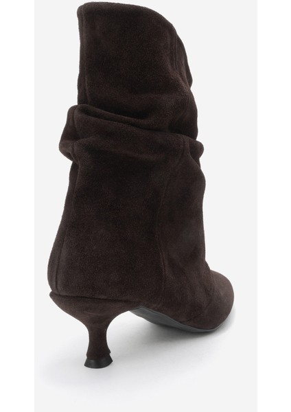 Baleı Kahverengi Süet Hakiki Deri Kadın Kısa Topuklu Bot indirimleri