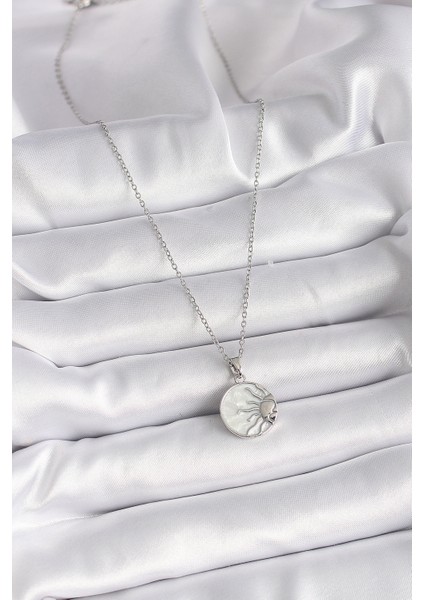 316L Çelik Gümüş Renk Zincir Beyaz Sedefli Gün Batımı Model Kadın Kolye - TJ-BKO9483 modelleri