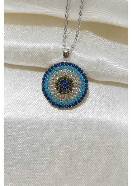 Nazar Tasarımlı Mavi Zirkon Taşlı kolye fiyatları