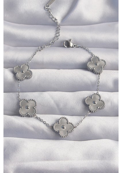 316L Çelik Gümüş Renk Motifli Yonca Bileklik - TJ-BB6269 fiyatları