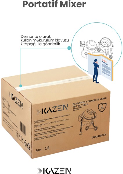 120 Litre - Xs Betoniyer Beton Mikser Beton Harç Yem Tohum Karma Makinesi