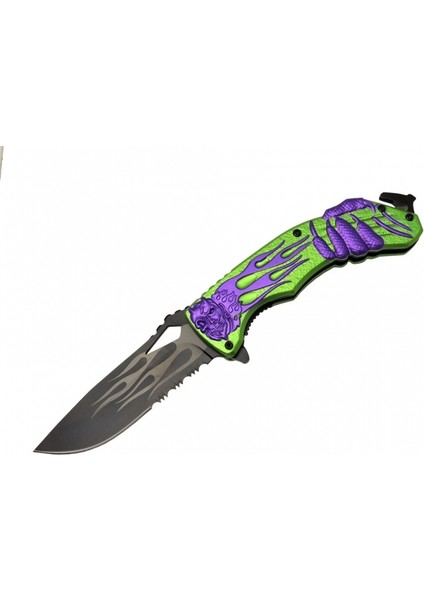 Lanmark MX20B Testereli Outdoor Çakı 22 cm - Yeşil Metal Sap, Otomatik, İp kesme fiyatları