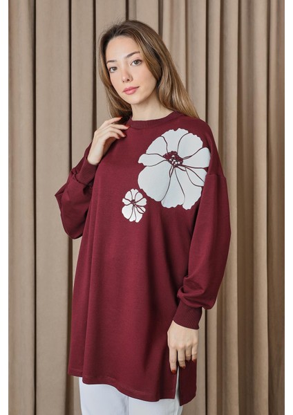 10743 2 Ip Kumaş Taş ve Baskılı Detaylı Sweatshirt
