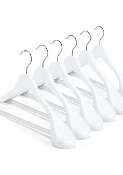 Ahşap Askı Kalın Omuzlu Takım Elbise Ceket Askısı 5 Adet Kaymaz Pantolon Çubuğu