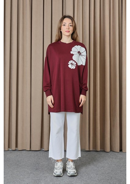 10743 2 Ip Kumaş Taş ve Baskılı Detaylı Sweatshirt