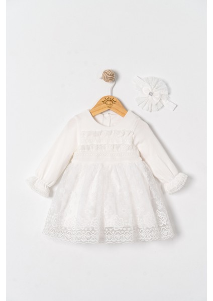 Kız Bebek Mevlütlük Elbise Bandanalı Dantelli ELB1067
