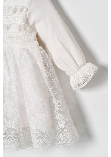 Kız Bebek Mevlütlük Elbise Bandanalı Dantelli ELB1067 modelleri