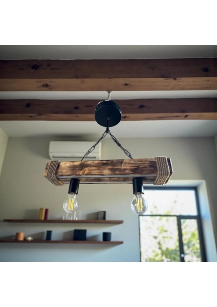 3 Renk LED ve Ampul-Dekoratif Ahşap Avize