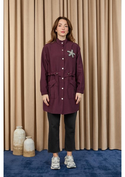 10741 Taş Detaylı Paraşüt Kumaş Trenç Gömlek fiyatları