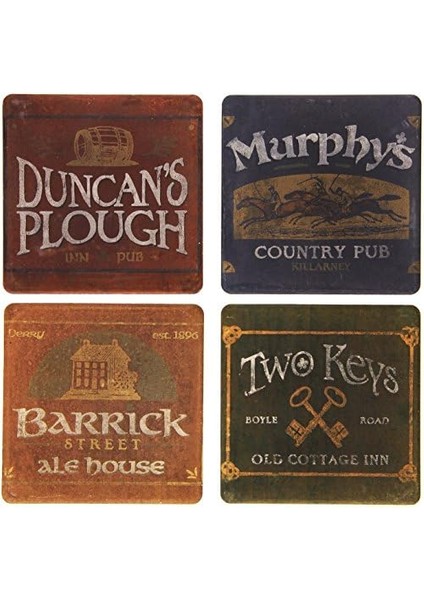 AS2340 Emici Altlık, 4 - 1/4 Inç, Irish Pubs, Set 4
