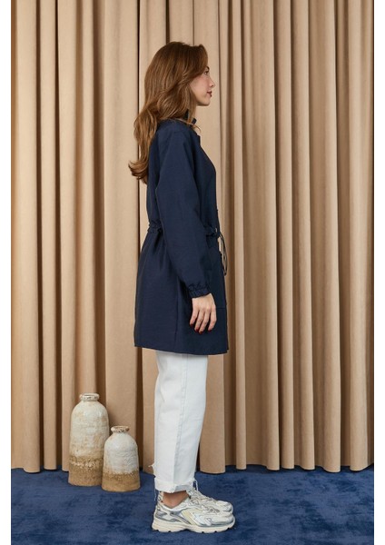 10741 Taş Detaylı Paraşüt Kumaş Trenç Gömlek