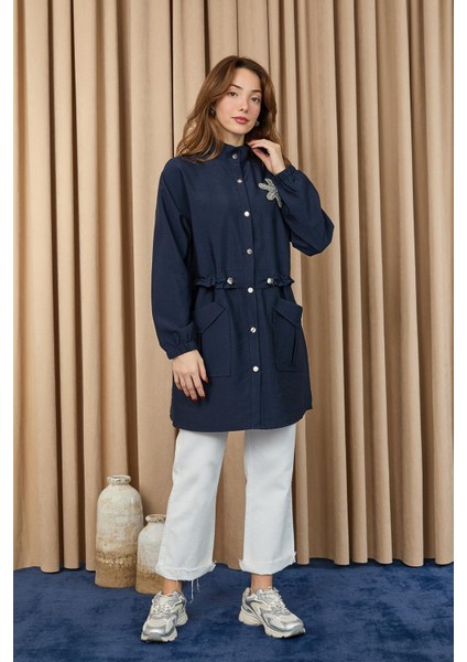 10741 Taş Detaylı Paraşüt Kumaş Trenç Gömlek fiyatları