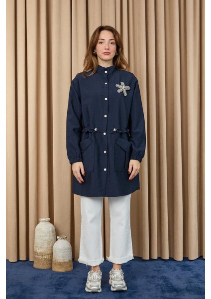 10741 Taş Detaylı Paraşüt Kumaş Trenç Gömlek fırsatları