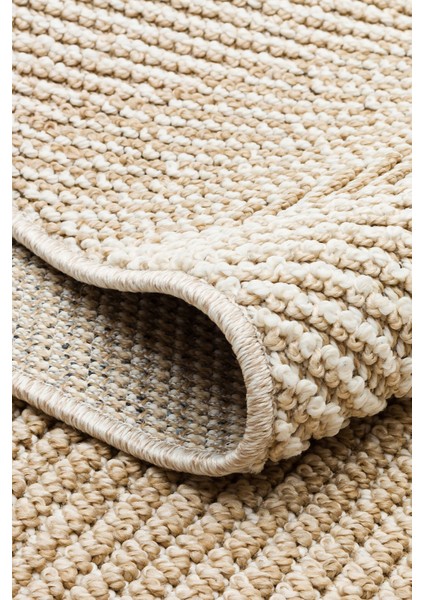Lion 08 Beıge Hasır Dokulu Bukle Dokumasıyla Hav Toz Vermez Modern Makine Halısı