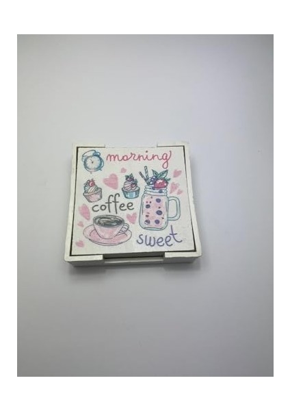 6 Lı Ahşap Bardak Altlığı Seti (Kutulu - Kahve ve Tatlı Desenli) fiyatları