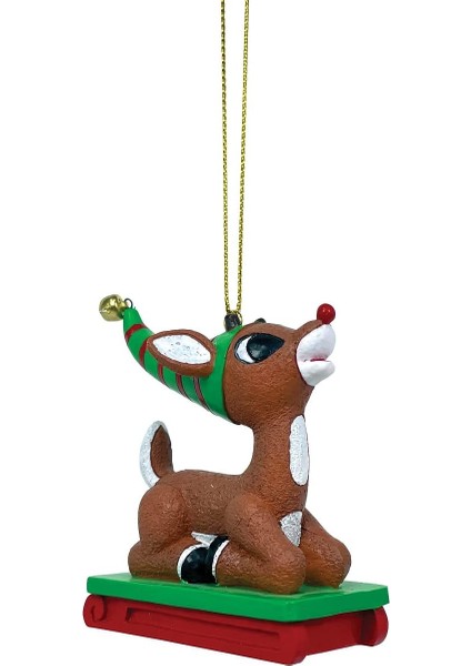Department 56 Rudolph Kırmızı Burunlu Ren Geyiği Kızağa Binen Asılan Süs, 2,95 Inç, Çok Renkli