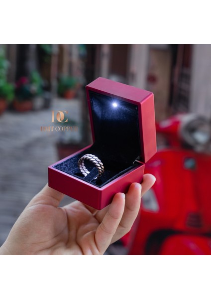 El Yapımı Antik Bakır Örgülü Yüzük, Ayarlanabilir, Rustik Tasarım, Gaziantep El Işçiliği, Lüks Hediye Kutusu ile