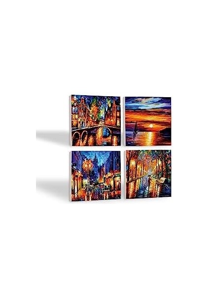 Deniz Manzarası, Köprü Manzarası, Sokak Manzarası, Fenerler Taş Bardak Altlığı Seti - 4 Parça - Dekoratif, Rustik Mutfak Aksesuarı, 10X10 Cm, Kaydırmaz Tabanlı, Şık ve Dayanıklı SC265