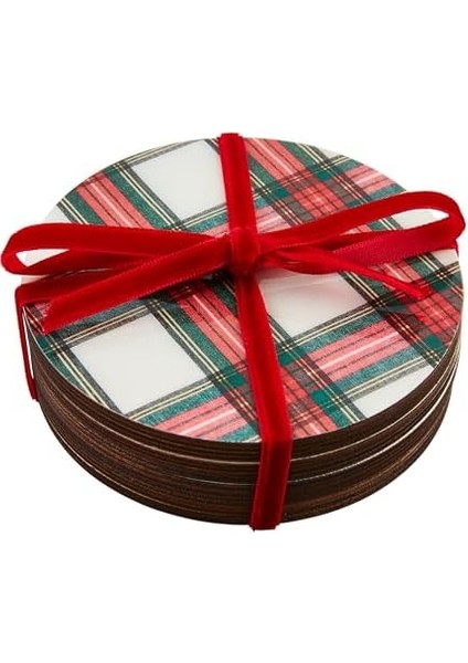 Mud Pie Tartan Lake Bardak Altlığı, Beyaz, 4" Çap