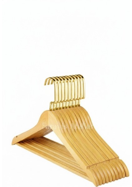 Ahşap Askı Kıyafet Elbise ve Gömlek Askısı 24 Adet Premium (Özel Amerikan Kancalı) - Gold