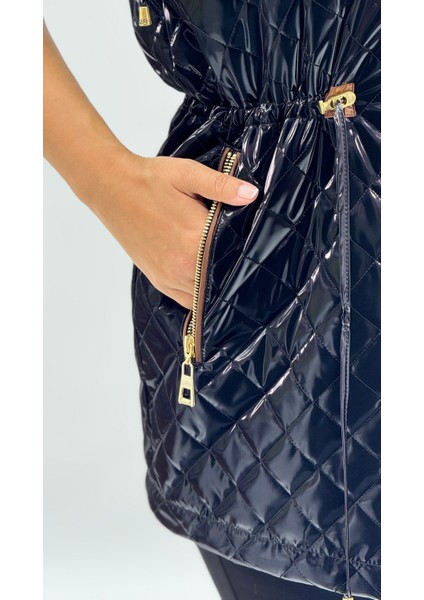 Büyük Beden Kapüşonlu Parlak Kapitone Belden Bağcıklı Kadın Uzun Yelek indirimleri