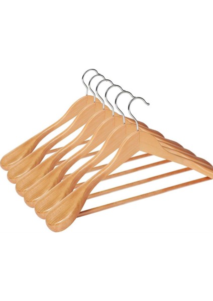 Ahşap Askı Kalın Omuzlu Takım Elbise Ceket Askısı 5 Adet Kaymaz Pantolon Çubuğu