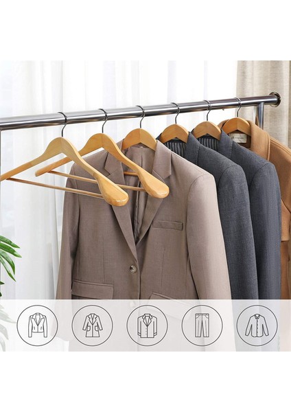 Ahşap Askı Kalın Omuzlu Takım Elbise Ceket Askısı 5 Adet Kaymaz Pantolon Çubuğu fırsatları