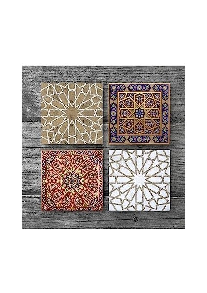 Etnik Desen Taş Bardak Altlığı Seti - 4 Parça - Dekoratif, Rustik Mutfak Aksesuarı, 10X10 Cm, Kaydırmaz Tabanlı, Şık ve Dayanıklı SC115 fiyatları
