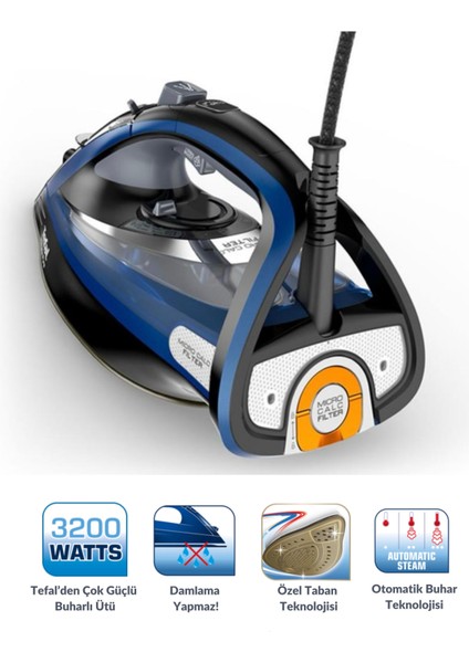 Ultimate Pure Kireç Avcısı Teknolojili 3200W Ütü, Durilium Airglide Taban, Otomatik Kapanma, Ergonomik Tutuş ve Kesintisiz Buhar Çıkışı