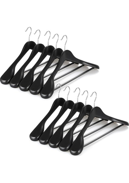 Ahşap Askı Kalın Omuzlu Takım Elbise Ceket Askısı 5 Adet Kaymaz Pantolon Çubuğu