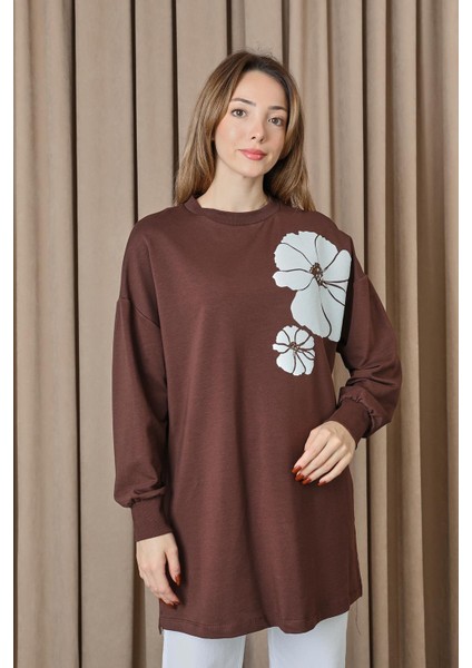 10743 2 Ip Kumaş Taş ve Baskılı Detaylı Sweatshirt