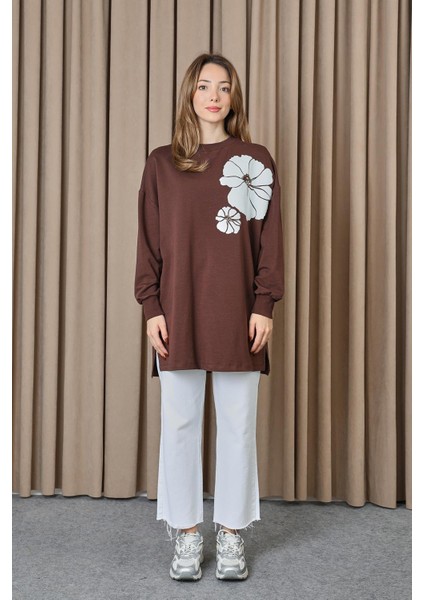 10743 2 Ip Kumaş Taş ve Baskılı Detaylı Sweatshirt fiyatları