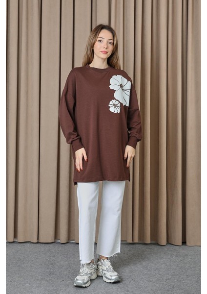 10743 2 Ip Kumaş Taş ve Baskılı Detaylı Sweatshirt modelleri